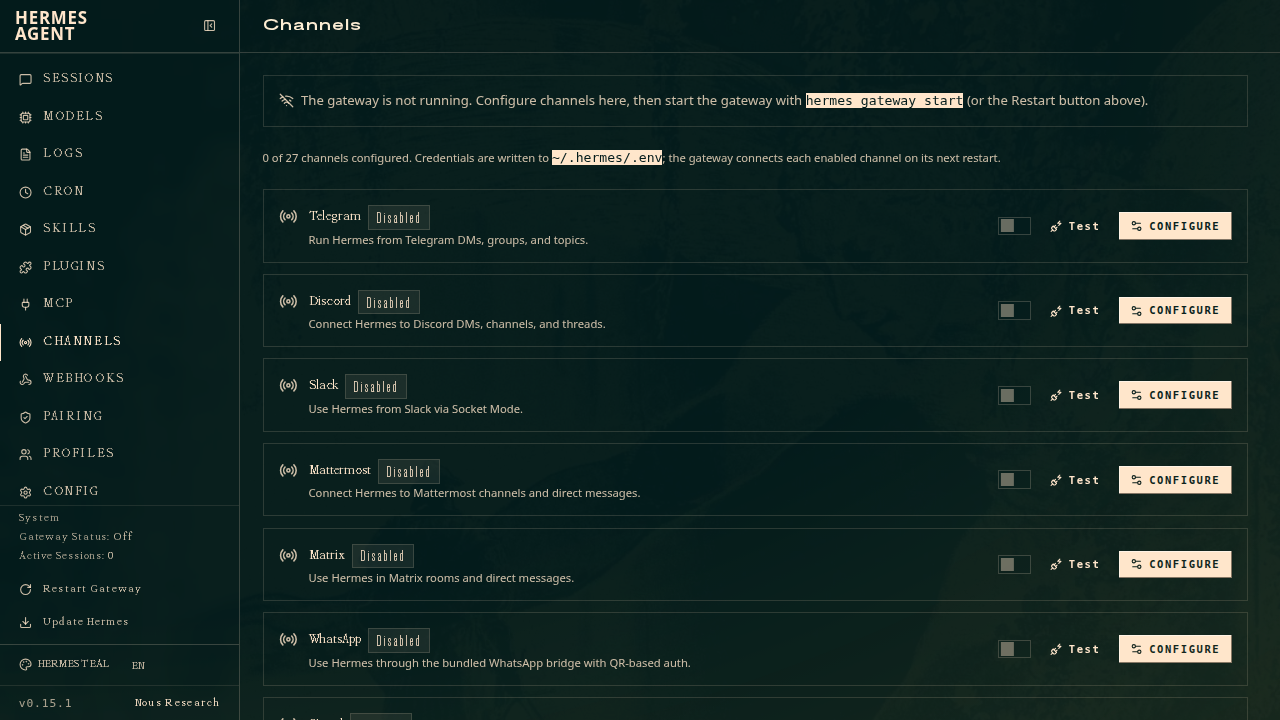 Hermes AgentのChannels連携設定
