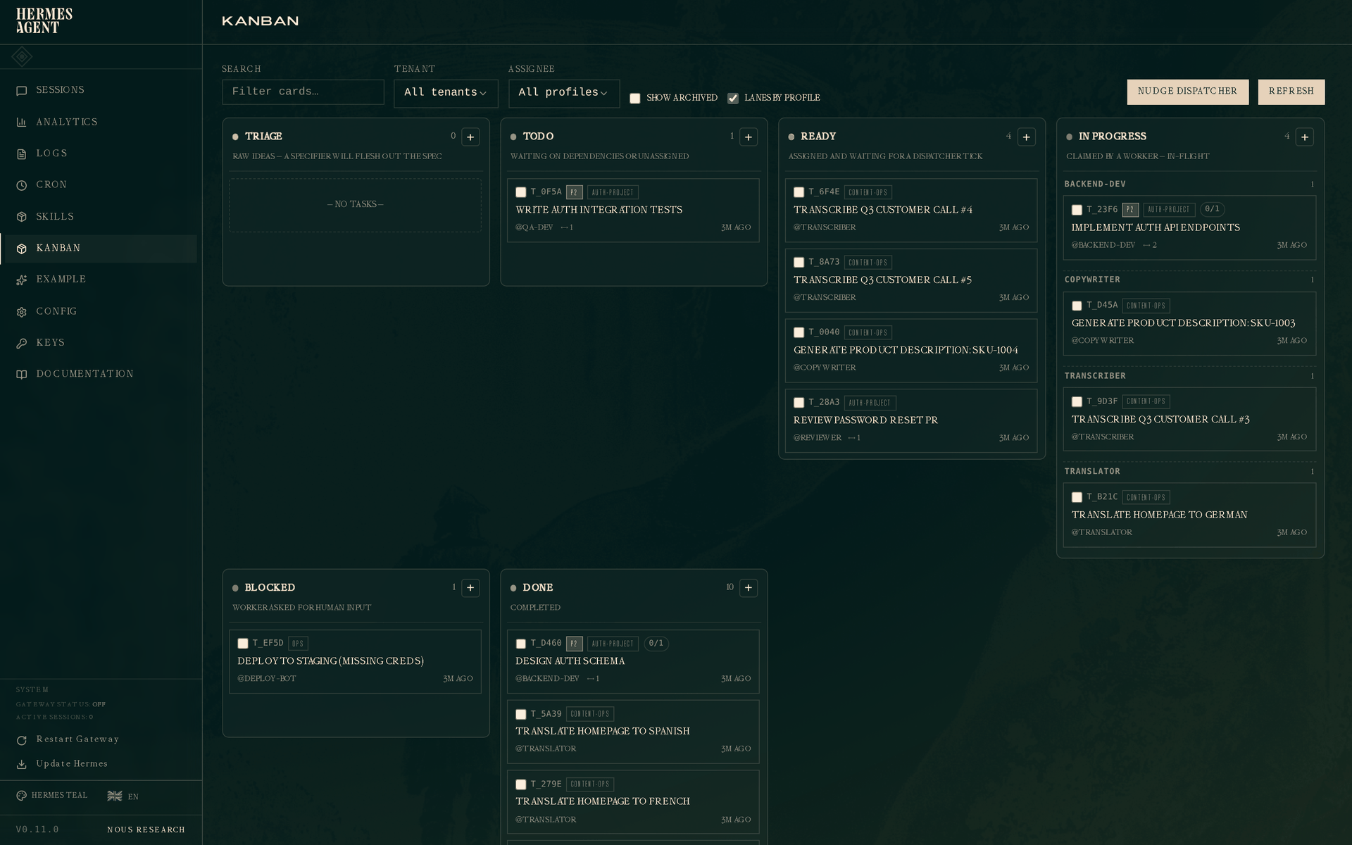 Hermes AgentのKanbanボードでタスクを自動処理
